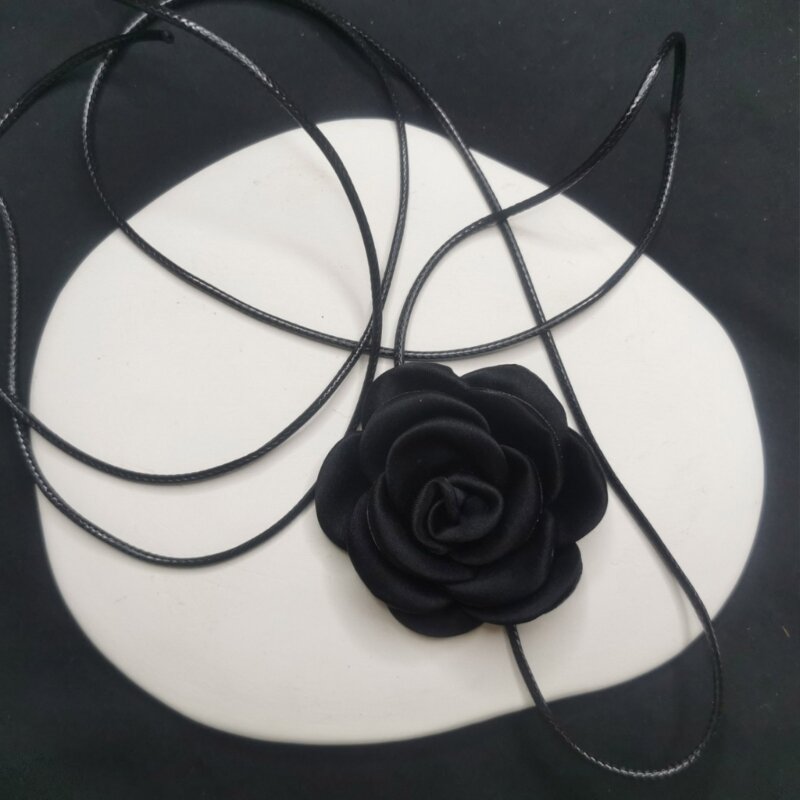 Collana Elegante catena a clavicola Girocollo con colletto in corda cera nera