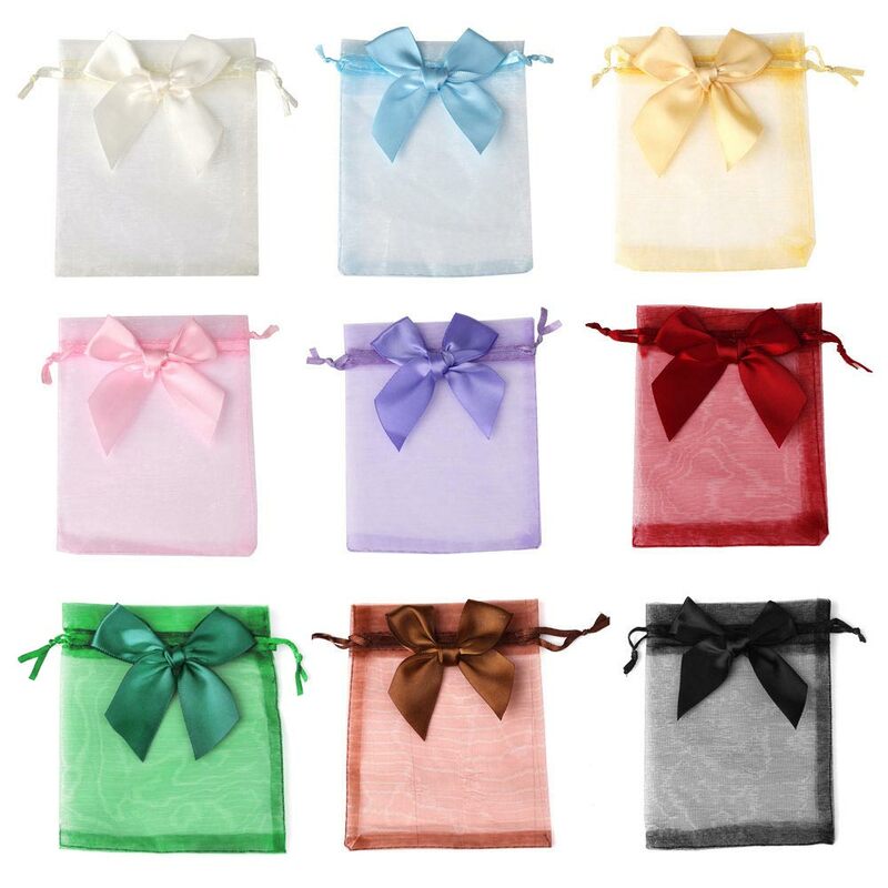 20pcs/Lot 10x15cm Promotional Packaging Pouch Bow Tie Organza Bag for Cosmetic Gifts
