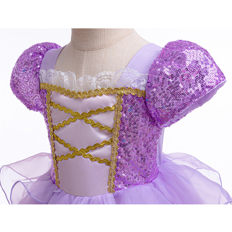 Костюм Принцессы Disney Рапунцель для девочек, фиолетовое бальное платье с блестками, свадебная юбка для дня рождения и Рождества
