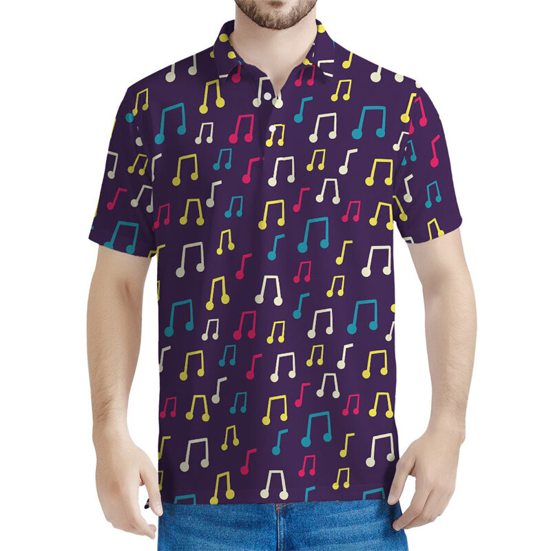 Polo graphique avec notes de musique pour hommes et femmes, t-shirt imprimé en 3D, t-shirt à manches courtes, mode de rue, été, Y2k Y-adt