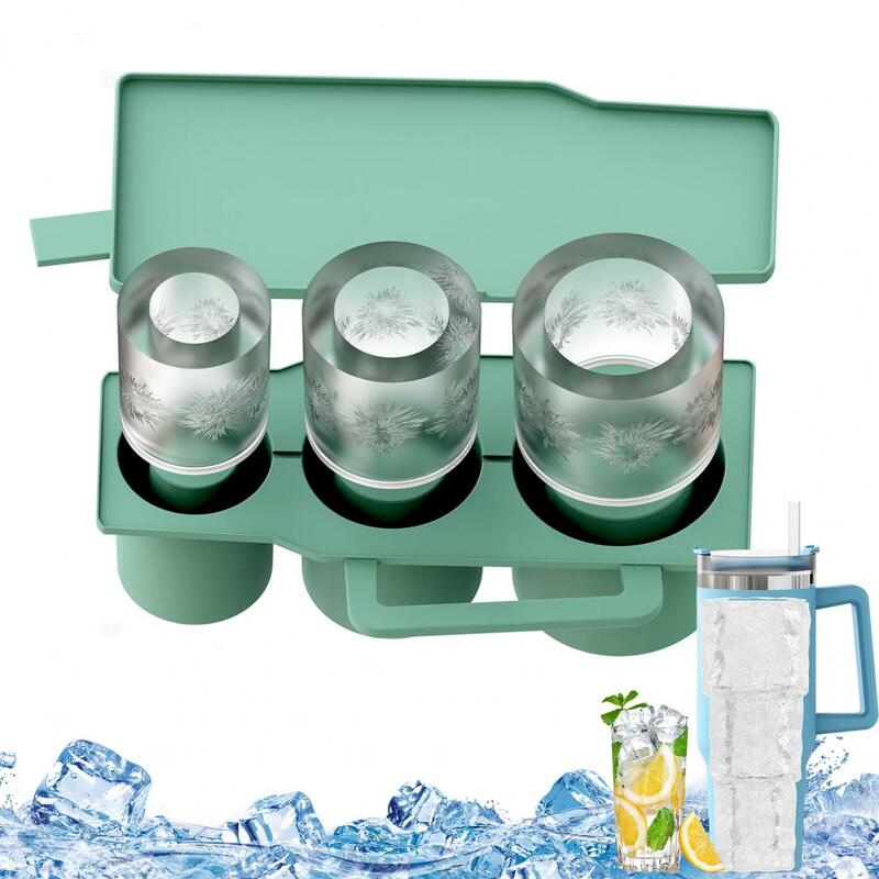Bandeja de cubitos de hielo de silicona de grado alimenticio con tapa de asa para cócteles, café, cilindro hueco sin Bpa para bebidas, accesorios para bebidas