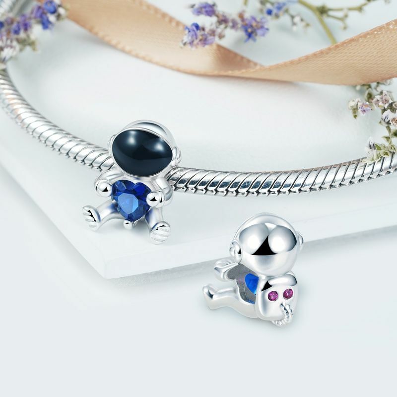 Fit Pandora 925 Original Bracelets Blue Starry Sky Series Moon Astronaut Pendants Silver Charms Beads For DIY Christmas Jewelry