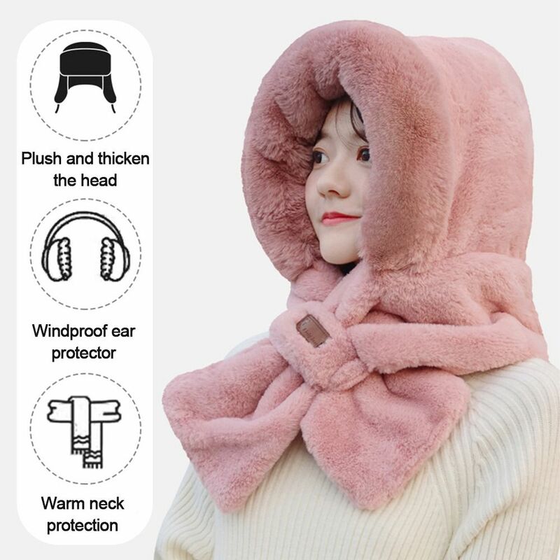 Casual Cute Bear Warm Women Caps Beanies Caps Ear Hat Hat Scarf Set