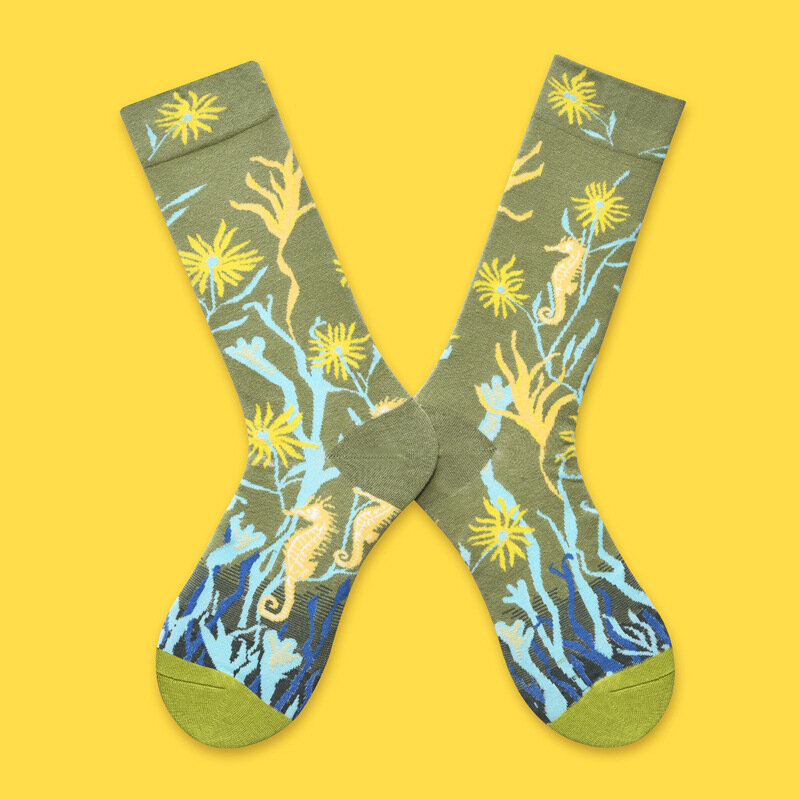 Calcetines de tubo alto de la serie de plantas del bosque francés para mujer, medias de marea, calcetines de corazón, otoño e invierno, nuevo