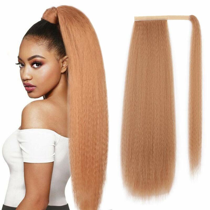 Coleta Afro larga sintética de 30 pulgadas para envolver, peluca de pelo Natural rizado y liso con cordón, coletas con Clip, banda elástica