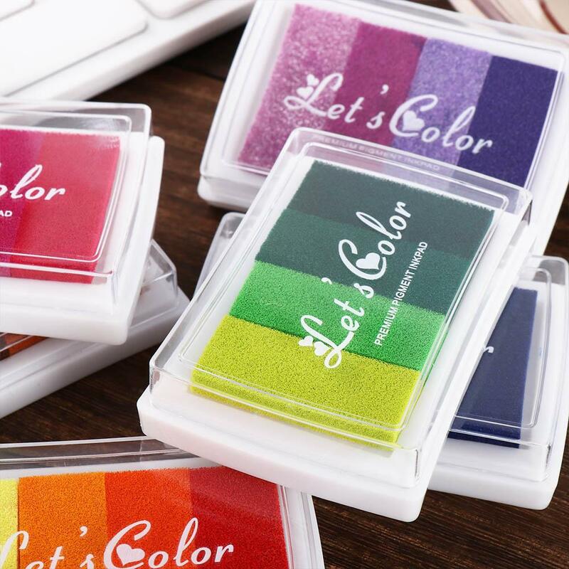 Non-Toxic DIY Crafts School Office Hand Account Newborn Footprint Inkpad Gradient Color Ink Pad Stamp Oil Based Rainbow Ink Pad