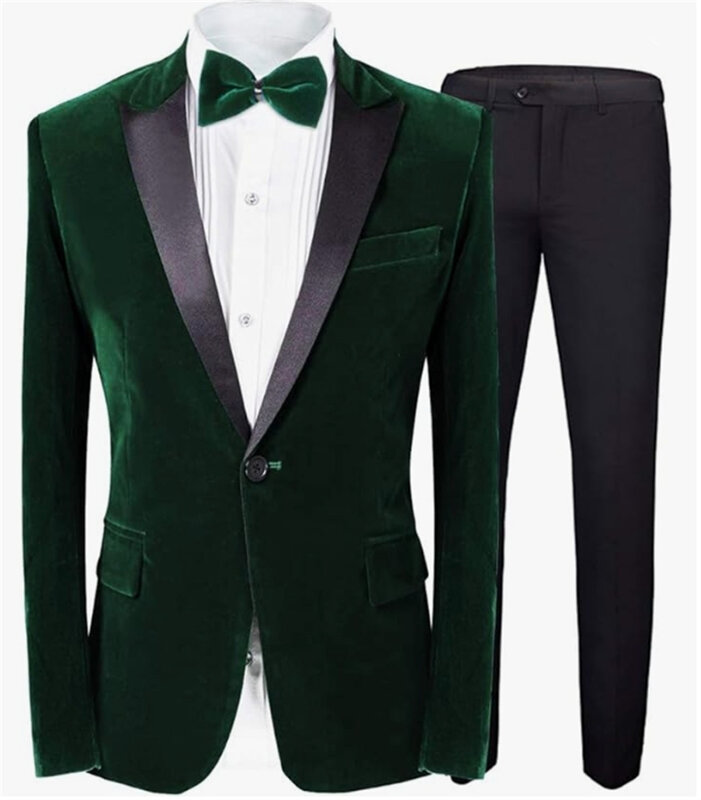 Fato slim fit de veludo de um botão masculino, terno completo do noivo, smoking blazer, jaqueta e calças, jantar, elegante, 2 peças