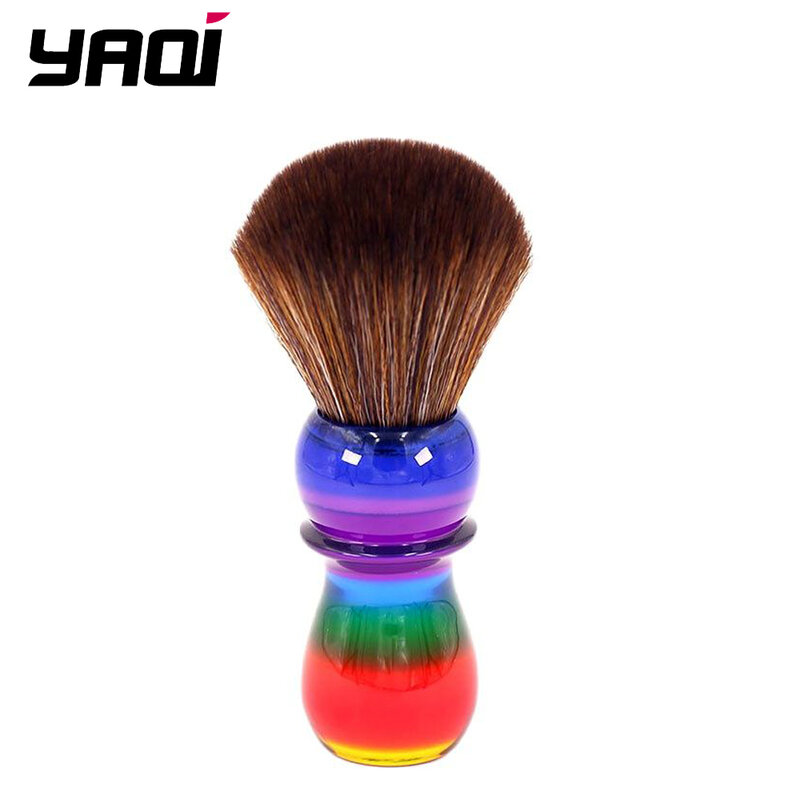 YAQI-brochas de afeitar de pelo sintético para hombre, estuche de viaje, 26mm, color marrón arcoíris
