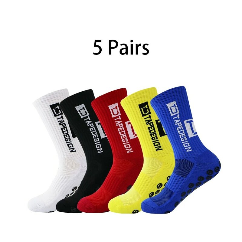 Bottom Football Silicone New Mid-barrel Socks Anti-slip Thickened 5 Pairs Towel Cushioning Soccer Socks Basketball Yoga Socks