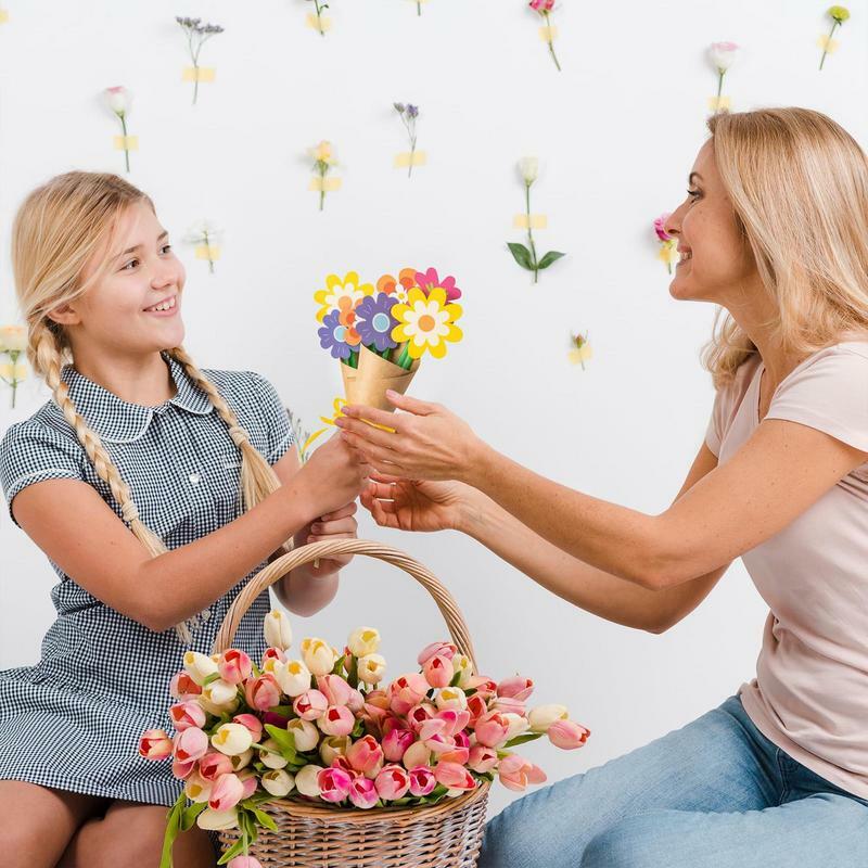 ชุดช่อดอกไม้งานแต่งแบบทำมือชุดดอกไม้ DIY พร้อมริบบิ้นและหลอด100กระดาษแม่การ์ดวันครูสำหรับวันครู