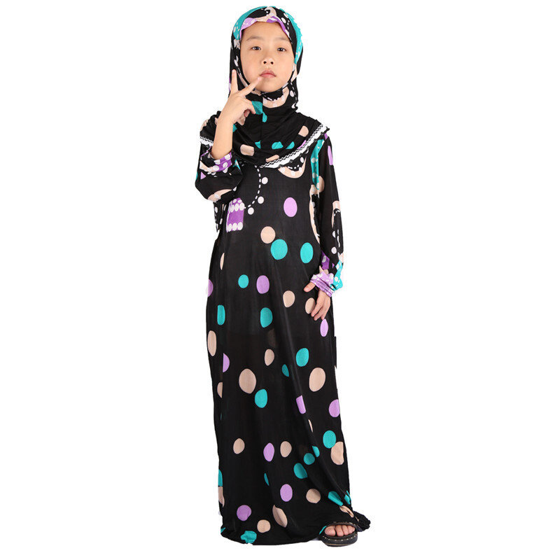 Caixa cega vestido enviar aleatoriamente muçulmano meninas vestido hijab ramadan conjuntos árabes crianças dubai headscarf longa robe vestido de festa islâmica