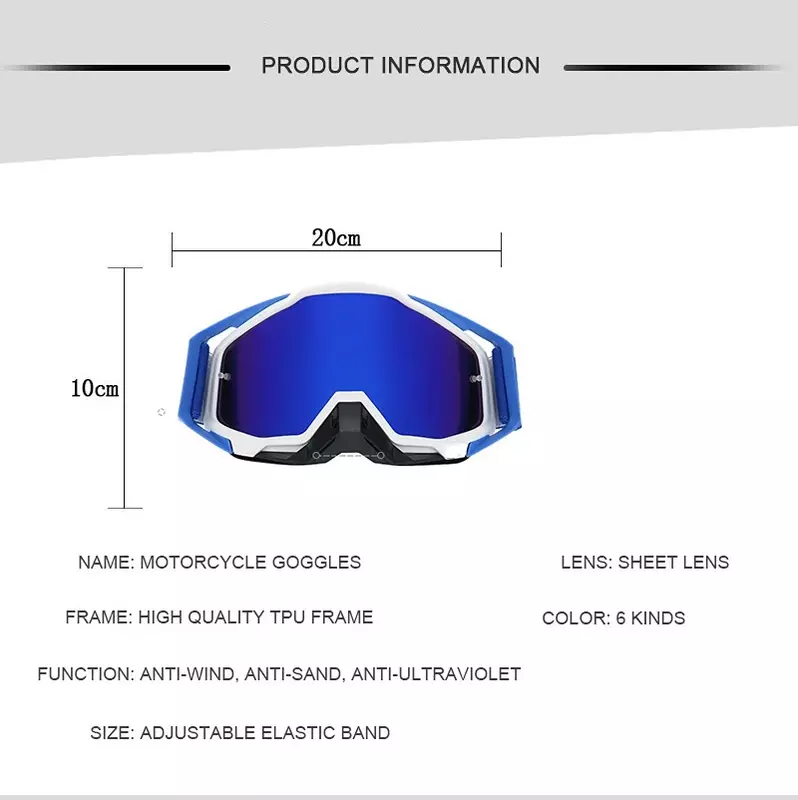 Lunettes de soleil de motocross, lunettes de moto, lunettes de cyclisme, lunettes de protection, vision nocturne, casque, conduite du conducteur