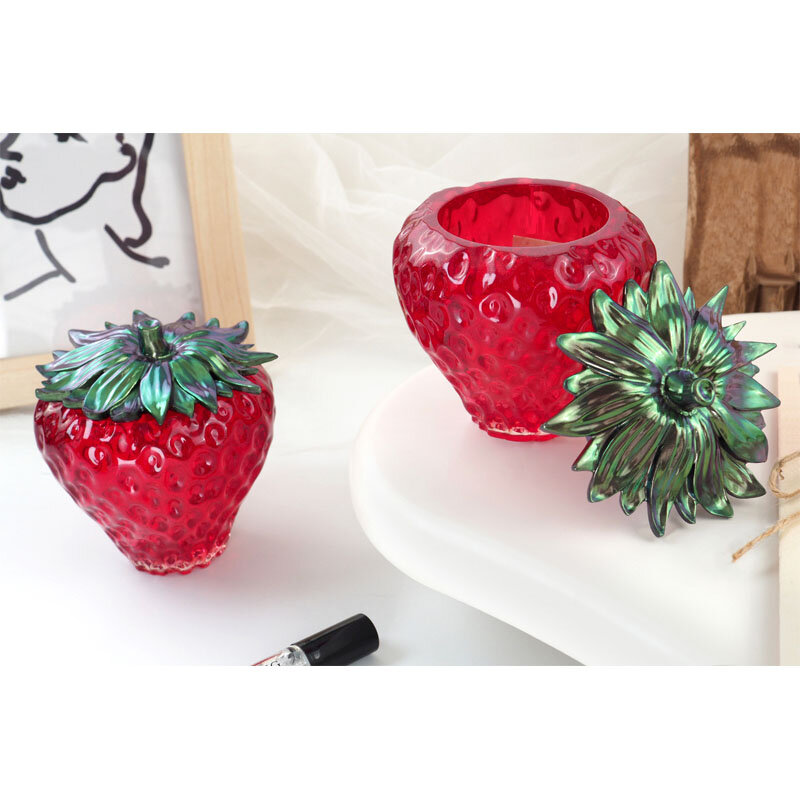 DIY Crystal Epoxy Resin Mold Strawberry Fruit Armazenamento Jar Candy Jóias Caixa Oranments Espelho Silicone Mold Para Fazer Resina