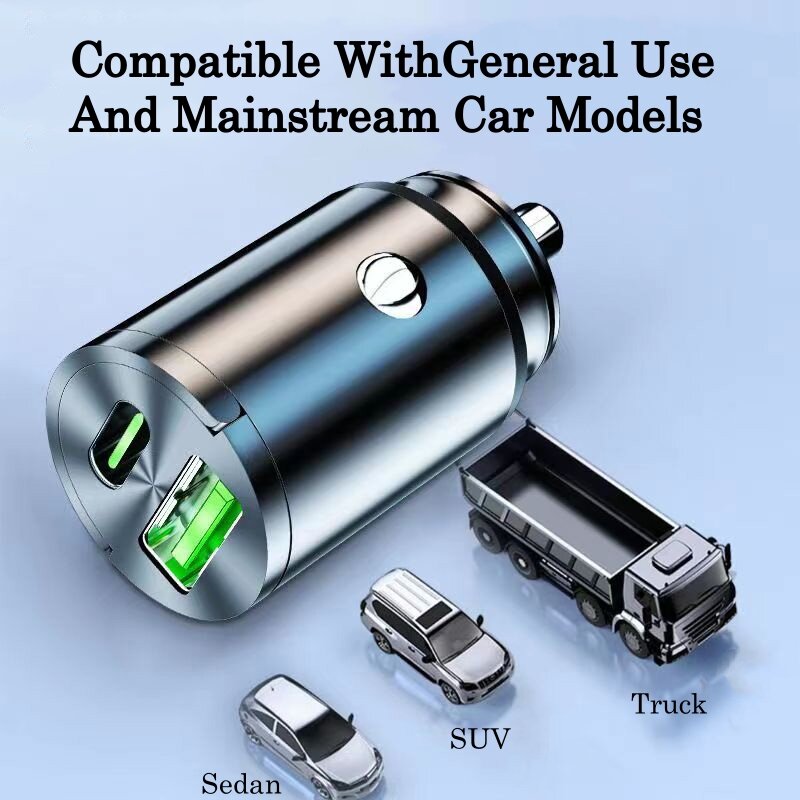200W Mini Car Charger Lighter Fast Charging for iPhone QC3.0 Mini PD USB Type C Car Phone Charger for Xiaomi Samsung Huawei