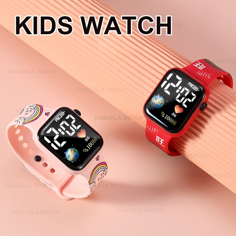 Kids Watches Girls Reloj Inteligente LED Earth Watch Cute Square Children's Student Sports Electronic Watch Children Clock