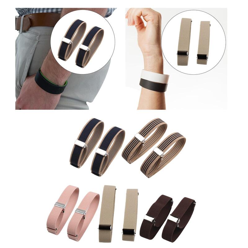 2 buah gelang lengan elastis dapat disesuaikan, 2 buah gelang Lengan Baju Anti selip untuk Bar kerja pesta pernikahan restoran Server