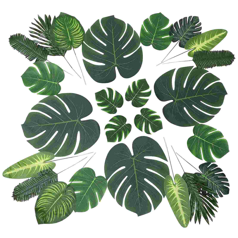 Tanaman buatan dekorasi pesta Hawaii, daun Monstera simulasi tanaman buatan untuk pohon palem daun tropis