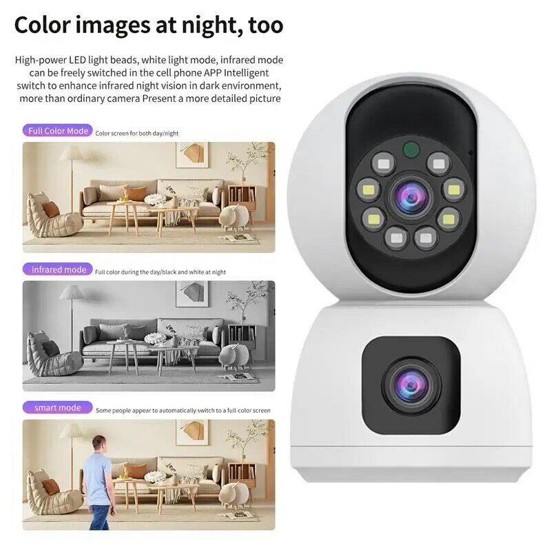 Home Security Cameras Wireless Home Monitoring Cameras Night Vision Dual Lens Camera With Motion Detection Two-Way Audio For
