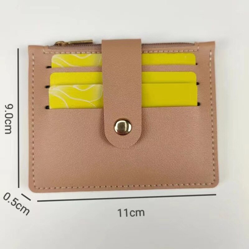 กระเป๋าสตางค์ขนาดเล็กหนัง PU สีทึบสำหรับผู้หญิงแบบสั้นเรียบง่ายมีปุ่มกระเป๋าใส่เหรียญบัตรเครดิตบางพิเศษ