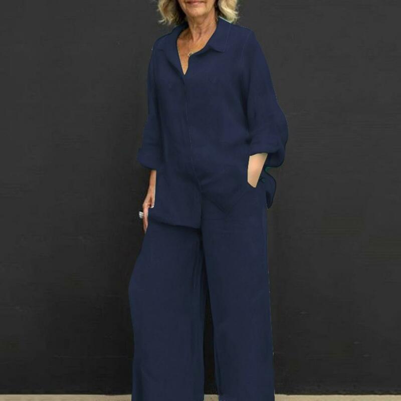 pant sets  Spring Suit Stylish Women's Cotton Linen Suit Set with Long Sleeve Shirt Wide Leg Trousers for Spring Autumn Casual