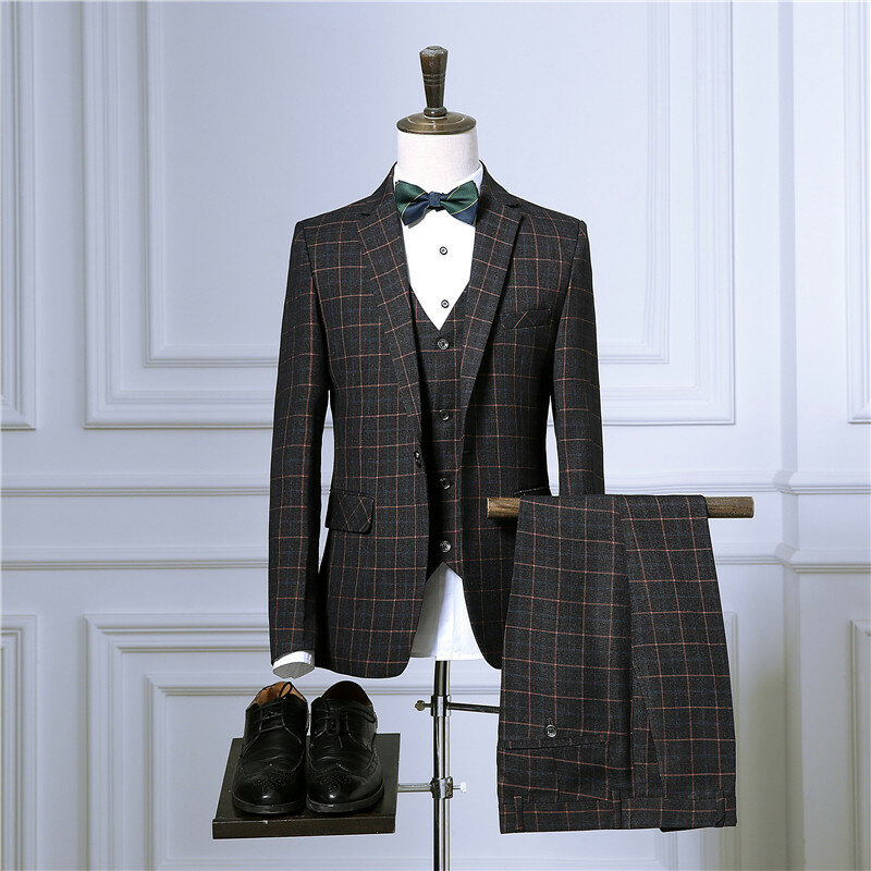 Blazers Pants Vest Sets / 2023 Spring Autumn New Fashion Suits / Men's Casual Business Plaid 3 Piece Suit Jacket Coat Trousers
