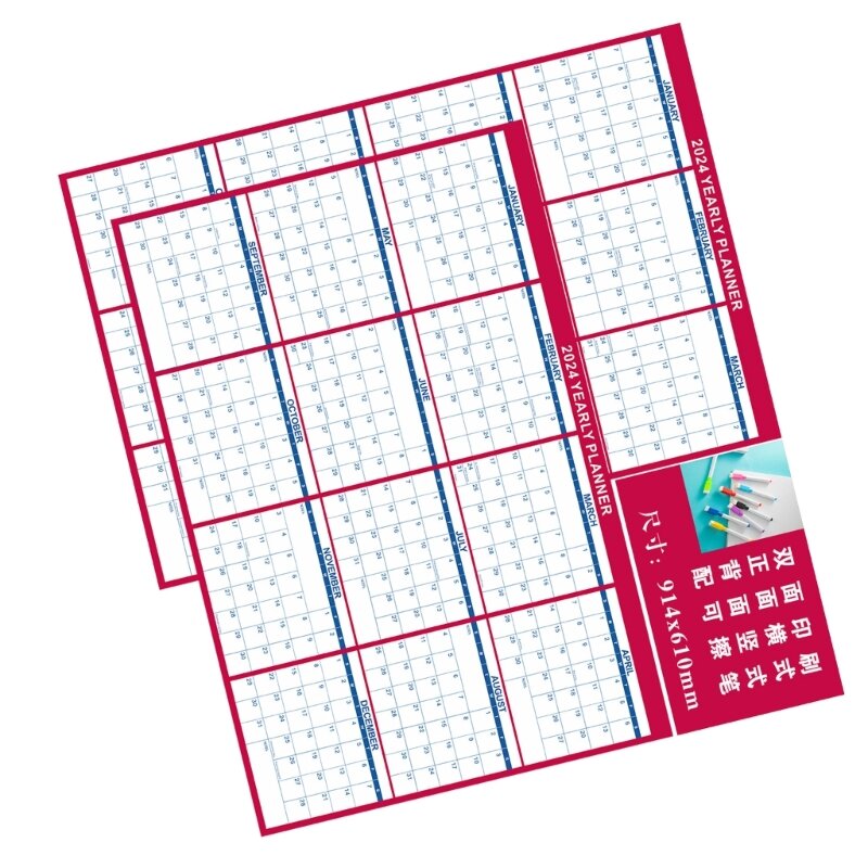 2024 12 maanden wandkalender jaarlijkse jaarlijkse planner voor kantoorschoolproject