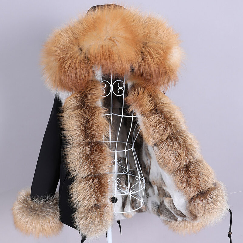 Maomaokong-女性のための毛皮のコート,自然な本物のキツネの毛皮のコート,ウサギの毛皮の毛皮の裏地,冬の服,女性のための毛皮の襟付き