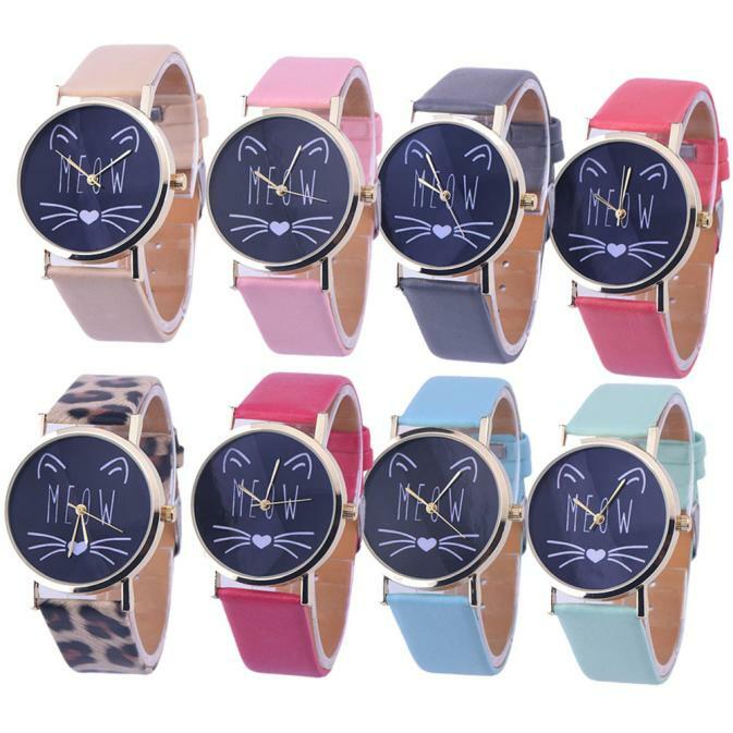 Jam tangan kuarsa Analog tali kulit pola kucing jam tangan kuarsa aksesori untuk mujer jam tangan Quartz modis reloj mujer elegante
