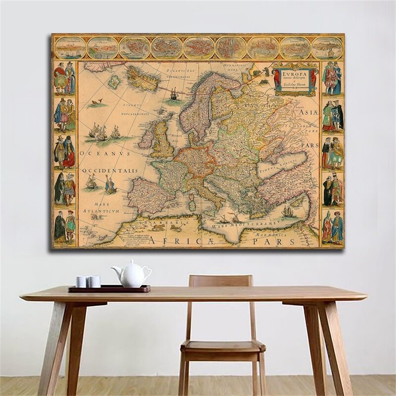 59*42cm Retro mapa włókniny płótnie malarstwo ścienne sztuka obraz w stylu Vintage plakat i druki salon Home Decor szkolne
