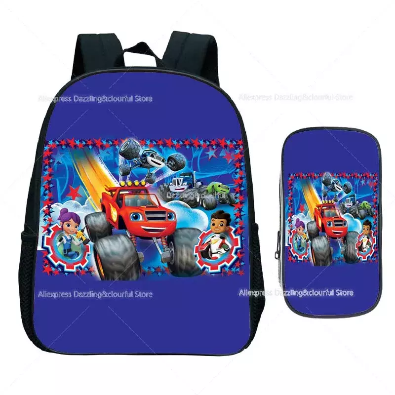 Blaze and the Monster Machines-mochilas de 2 piezas para niños y niñas, bolsos de hombro para niños pequeños, mochilas de jardín de infantes, mochilas para niños