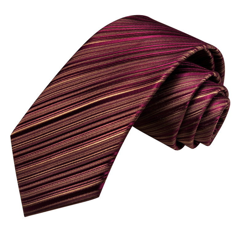 Hi-Tie Designer Gestreepte Bordeauxrode Elegante Stropdas Voor Heren Modemerk Huwelijksfeest Stropdas Handachtige Manchetknoop Groothandel