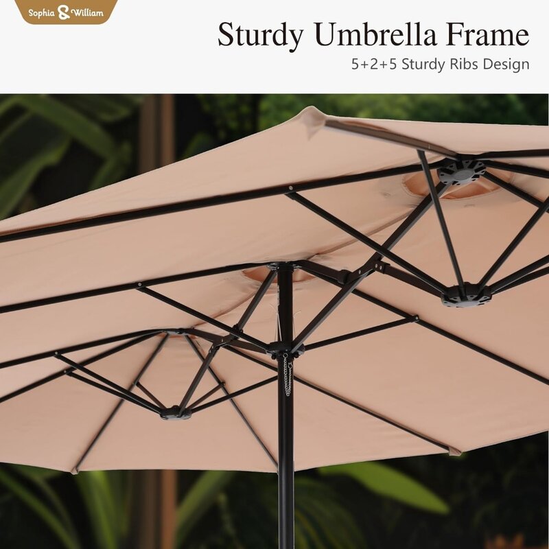 15 Voet Oversized Paraplu Met Basis, Rechthoekige Zware Paraplu Buiten, Vervagende Zwembadtuin, Beige Kleur