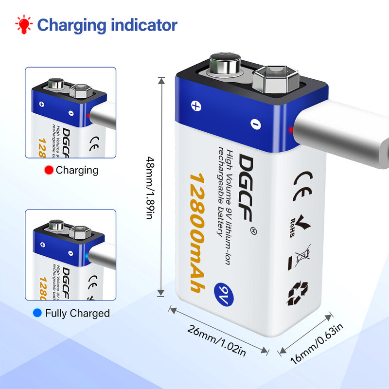 Литий-ионная аккумуляторная батарея 9 в 12800 мАч, USB 9 В, батарея для мультиметра, микрофона, игрушек, пульта дистанционного управления, для KTV