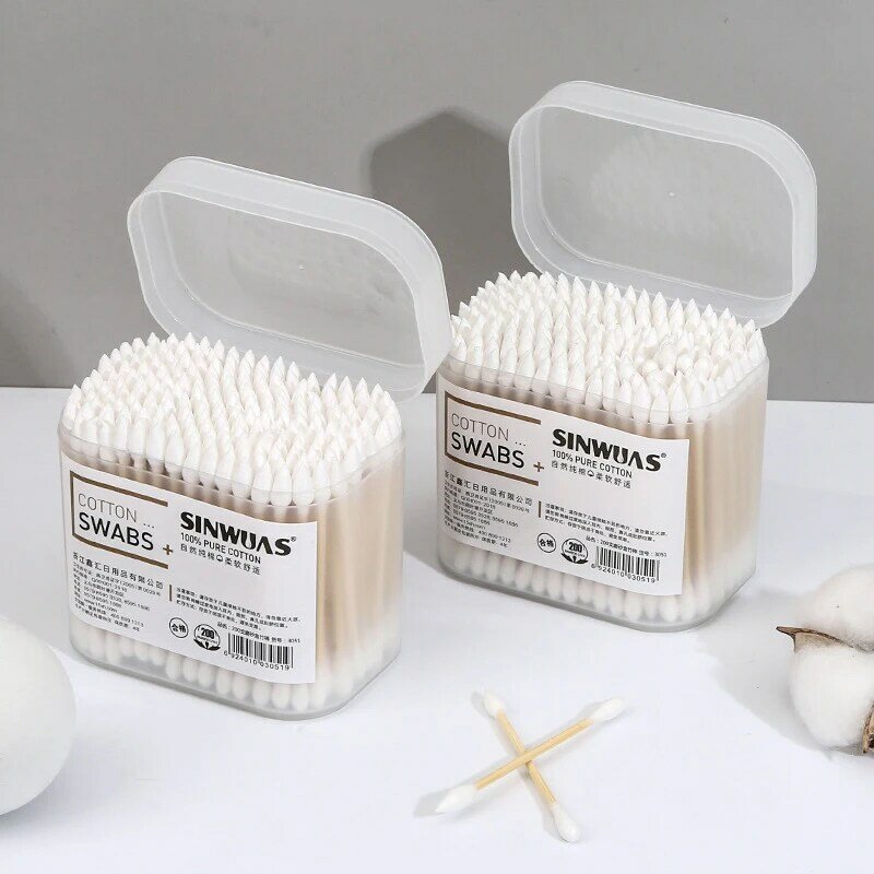 Hisopos de algodón desechables para limpieza de oídos, 100/200 piezas, para el hogar, limpiador de artículos de maquillaje