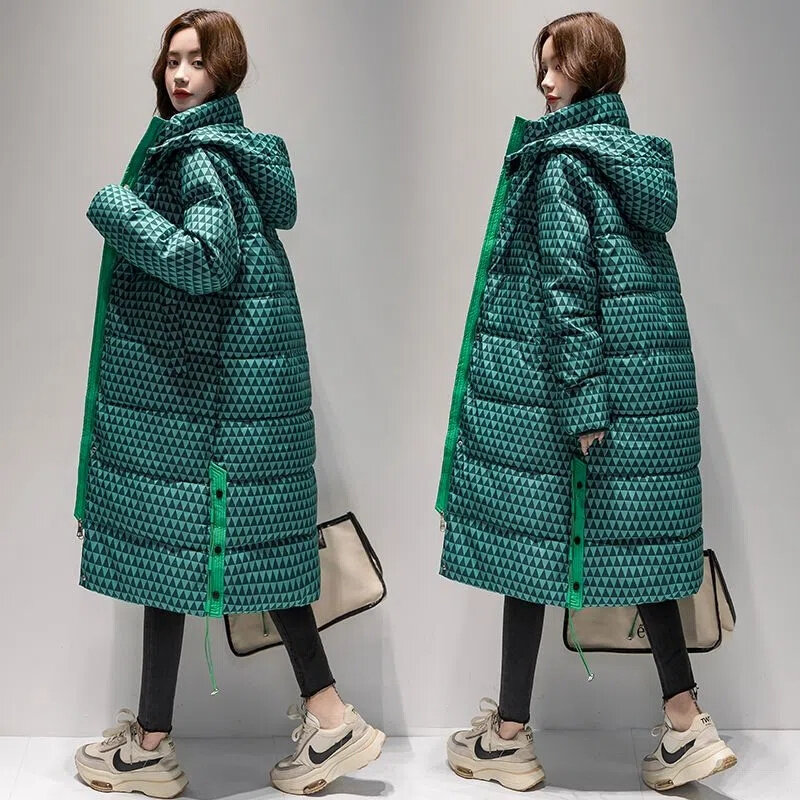 Зима 2022, новая Корейская версия инстаграммы, сращенный хлопковый костюм, женское очень длинное плотное Женское пальто выше колена