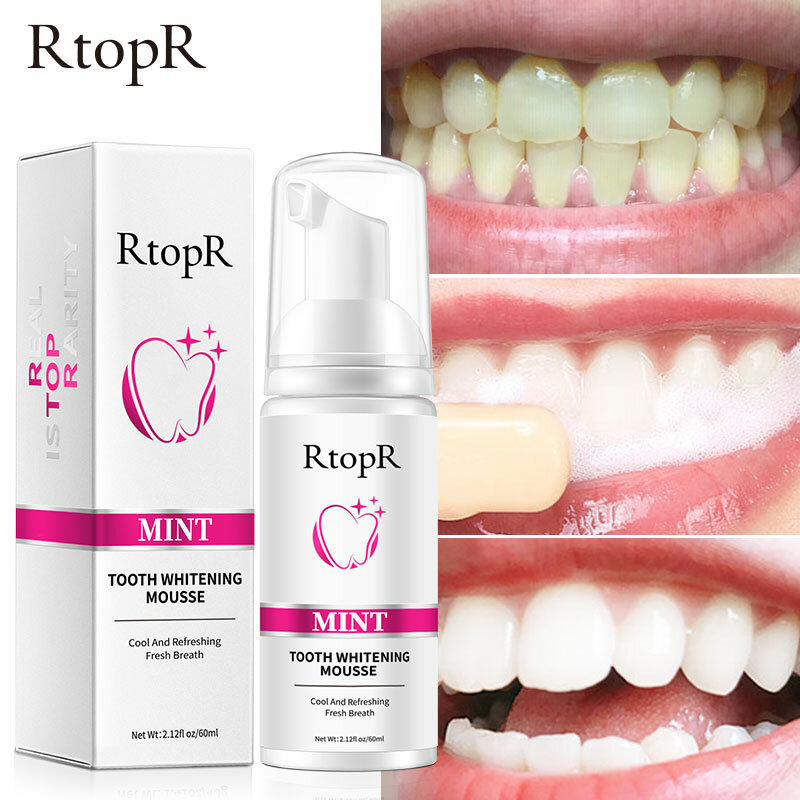 RtopR Mint Whitening Teeth Mousse Teeth Whitening Removes Dental Plaque Improves Yellow Teeth Stains Cleans Mouth Fresh Breath