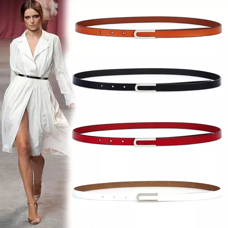 High Quality Real Cowskin Leather Belt Fashion Alloy Buckle Retro Ladies Thin Belts for Women Wild Jumpsuit Ceinture