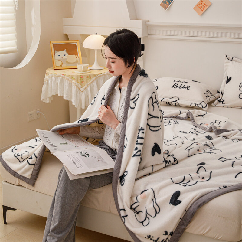YanYangTian-Couverture à carreaux chaude d'hiver, couverture de lit de dessin animé confortable, couverture de bureau solide, couverture de voyage multifonction, document