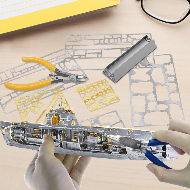 Piececool Kit Bangunan Model Kapal Selam DIY Teka-teki Logam 3D untuk Remaja Hadiah Terbaik Pengasah Otak