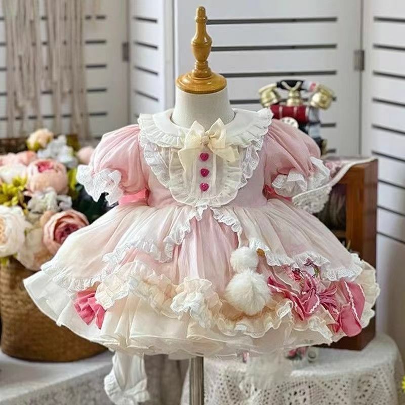 Robe de Princesse Lolita en Dentelle pour Enfant de 2 à 8 Ans, Tenue de Soirée, d'Anniversaire, Boutique, Tnfant, Nouvelle Collection Été 2024