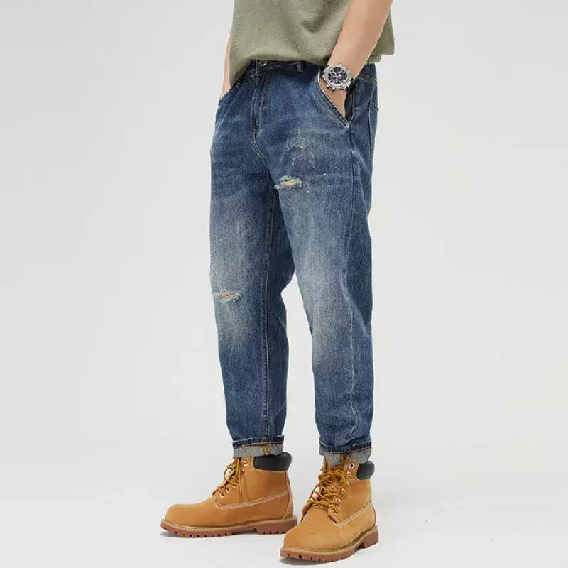 Calça comprida casual masculina de algodão, jeans à prova de vento, nova moda, inverno e outono, 2023