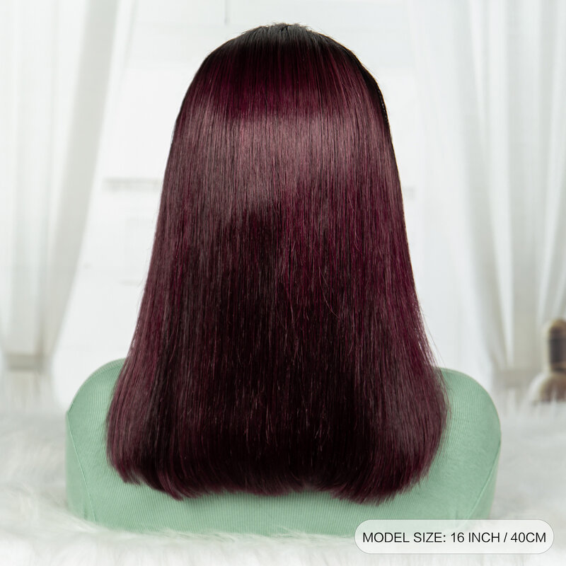 Perruque Bob Lace Front Wig naturelle Remy lisse-Dark Roots, cheveux courts, 13x4, 1B/99J, double proximité