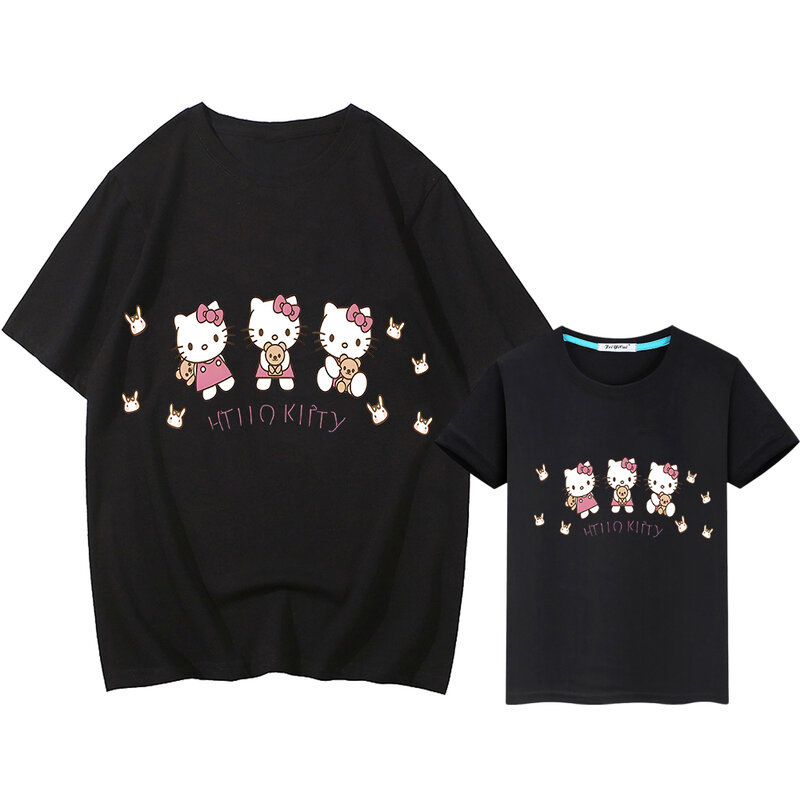 Hello kitty boys girls Print 100% cotone t-shirt y2k uomo donna Anime Short family matching outfit mamma figlia matching clothe
