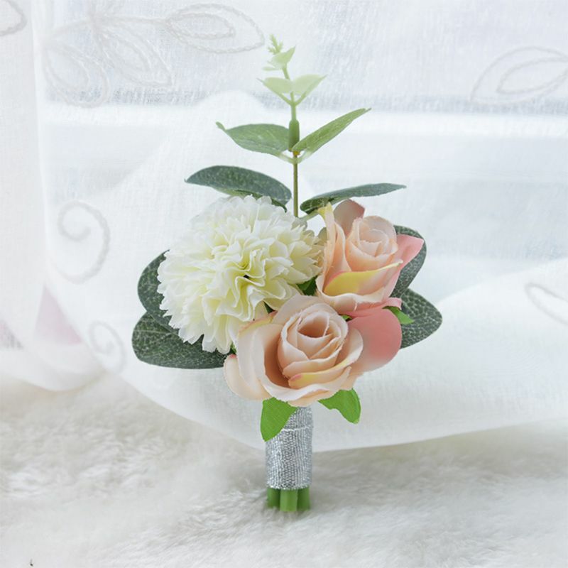 652F Bridesmaid Sisters Artificial Flower Brooch Pin Women’s Wedding Bridal Bouquet D