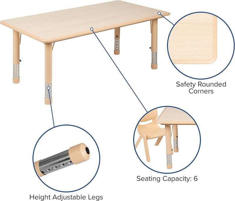 Tabela de atividade plástica ajustável, mesa escolar para 6, 23,625 "W x 47,25" L