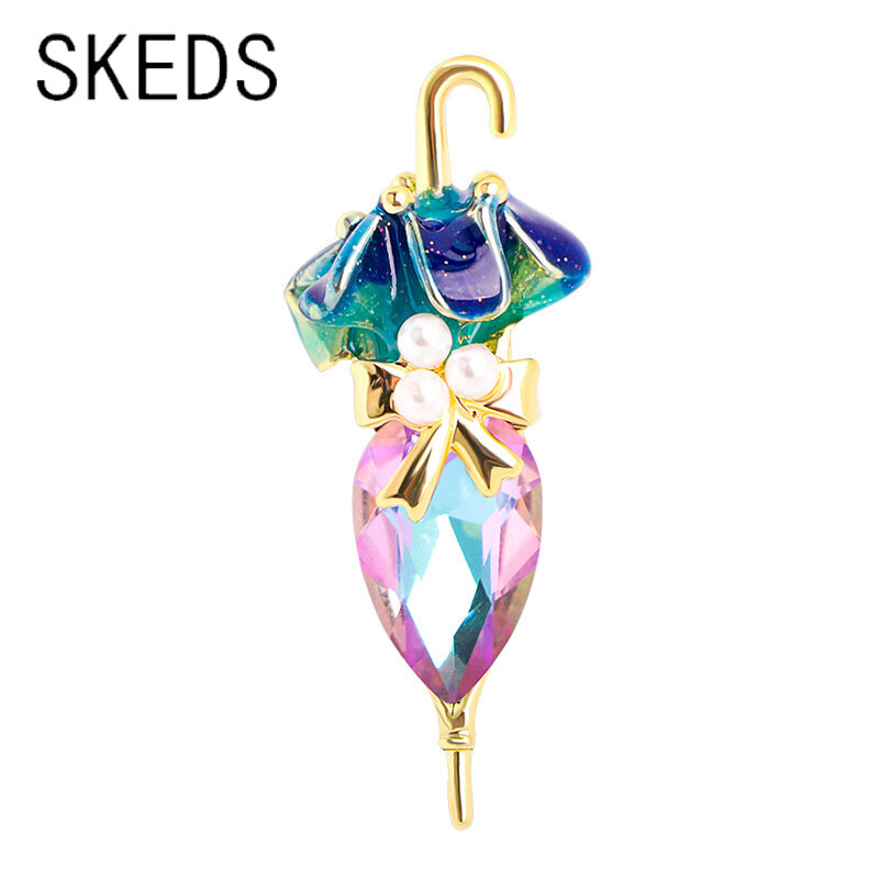 SKEDS Shiny Boutique parasol kryształowe broszki biżuteria dla kobiet dziewczyn ładny wzór akcesoria kryształ górski wesele szpilki