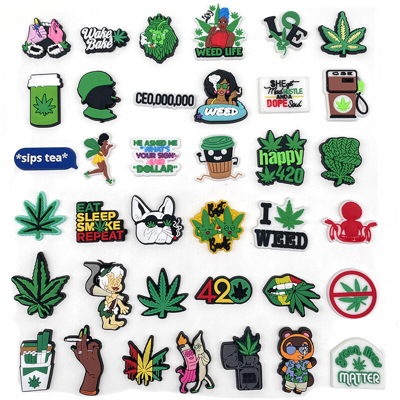 Hot 420 weed Shoe Charms for Kids, PVC Shoe Decoration, Party X-mas Gifts