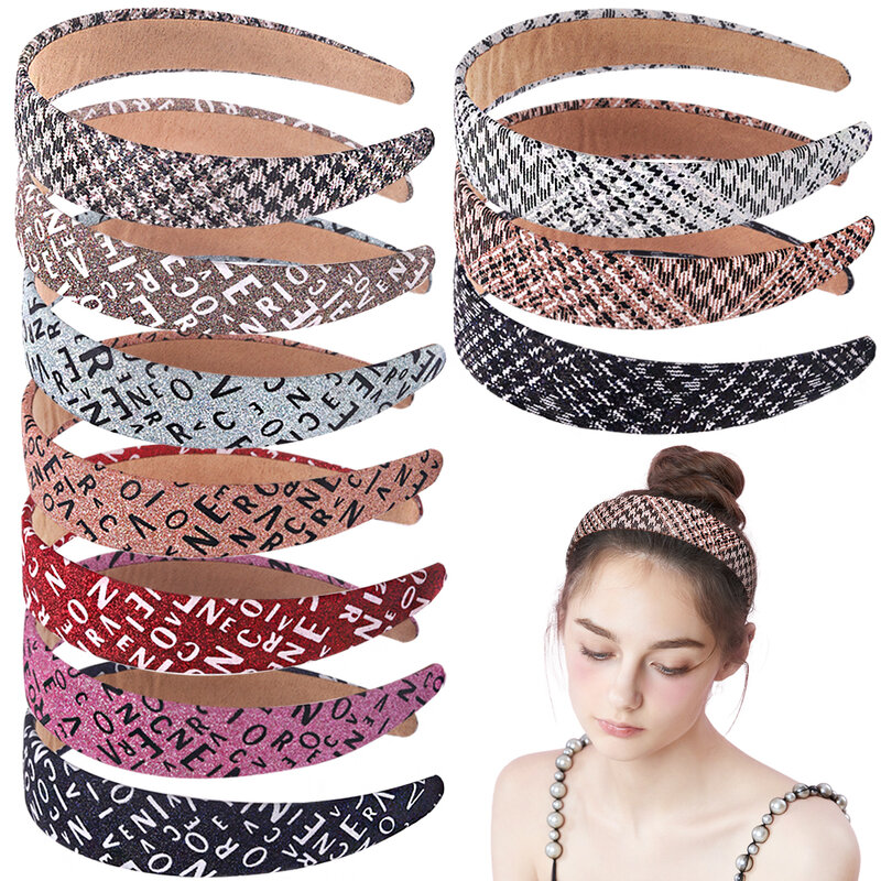 Classic Temperament  Headband Hairbands for Women Girls Alphabet Plaid Hair Band Female Hair Accessories Handmade Wholesale