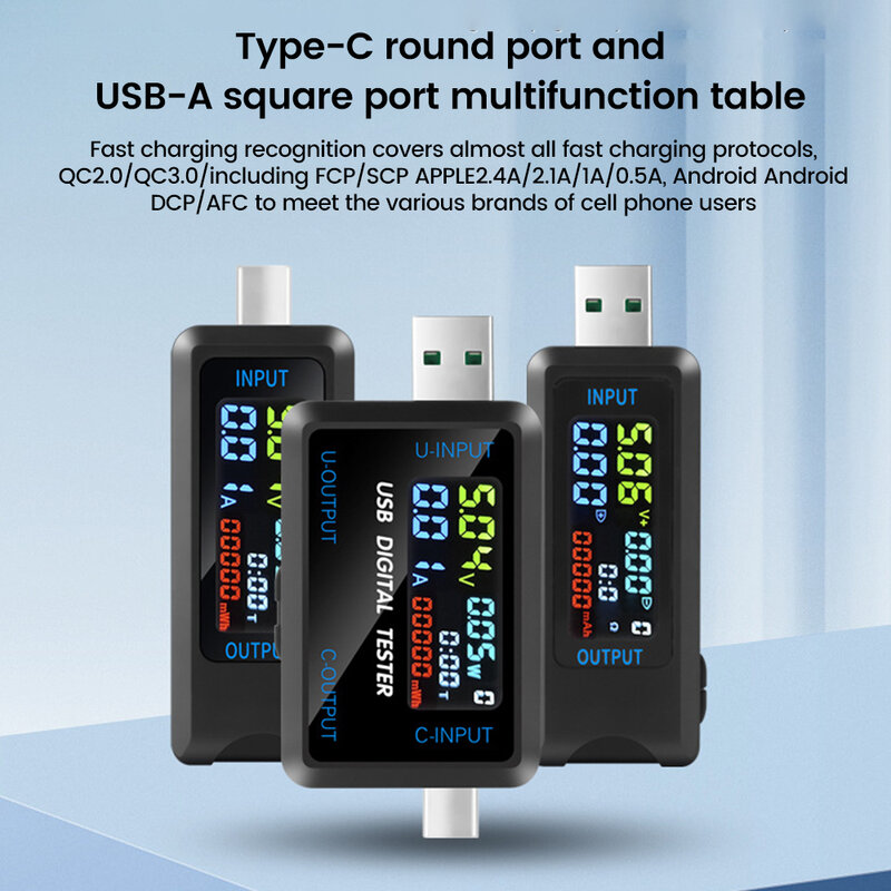 USB C타입 전류 전압 계량기 디지털 디스플레이 충전기 테스터, 10 인 1, DC 4.5-36V 0-8A 암페어 볼트 계량기