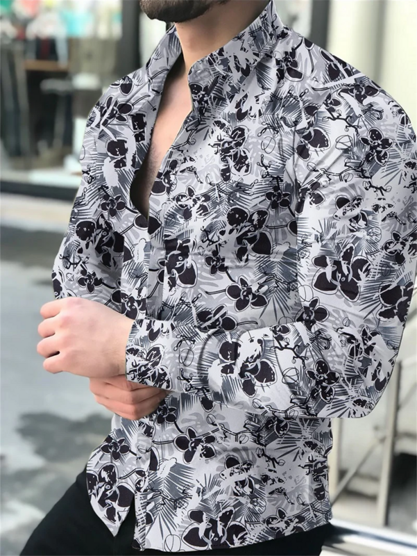 Camicia sociale da uomo di lusso camicia a maniche lunghe abbottonata stampata di alta qualità confortevole abbigliamento da uomo morbido elegante e traspirante